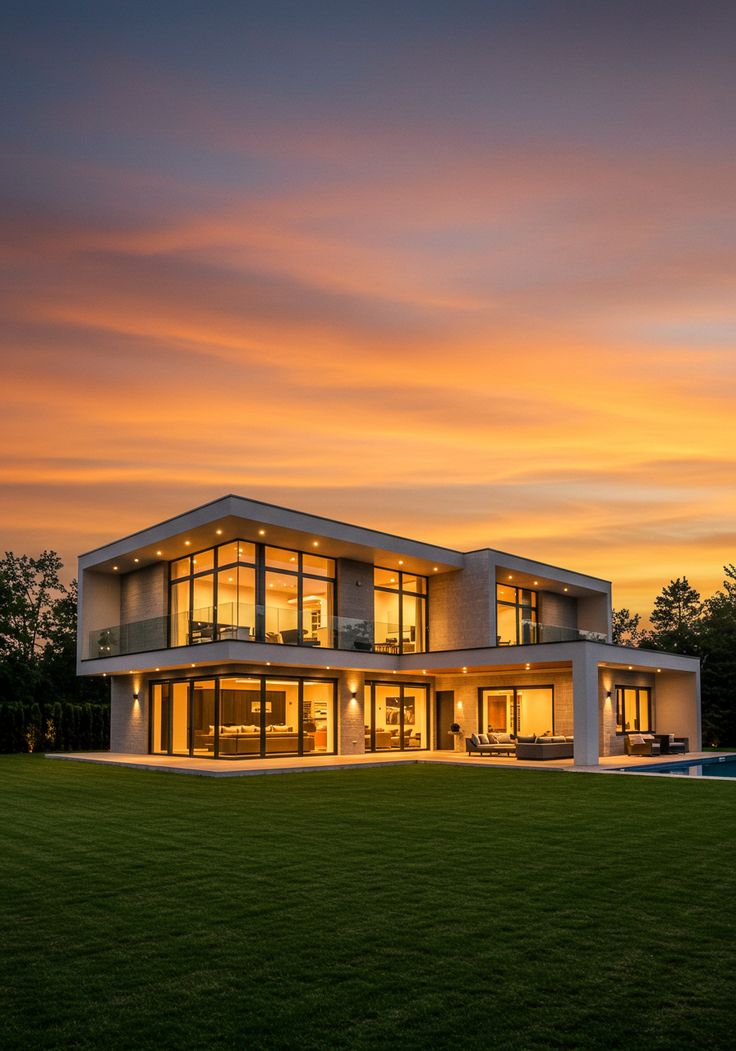 Modern Two-Story House with Large Windows