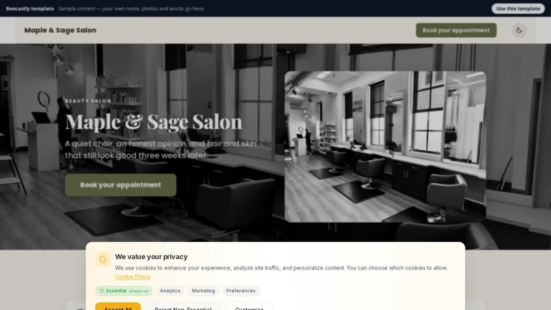 Booking page — Maple & Sage Salon — نمونے کا مواد