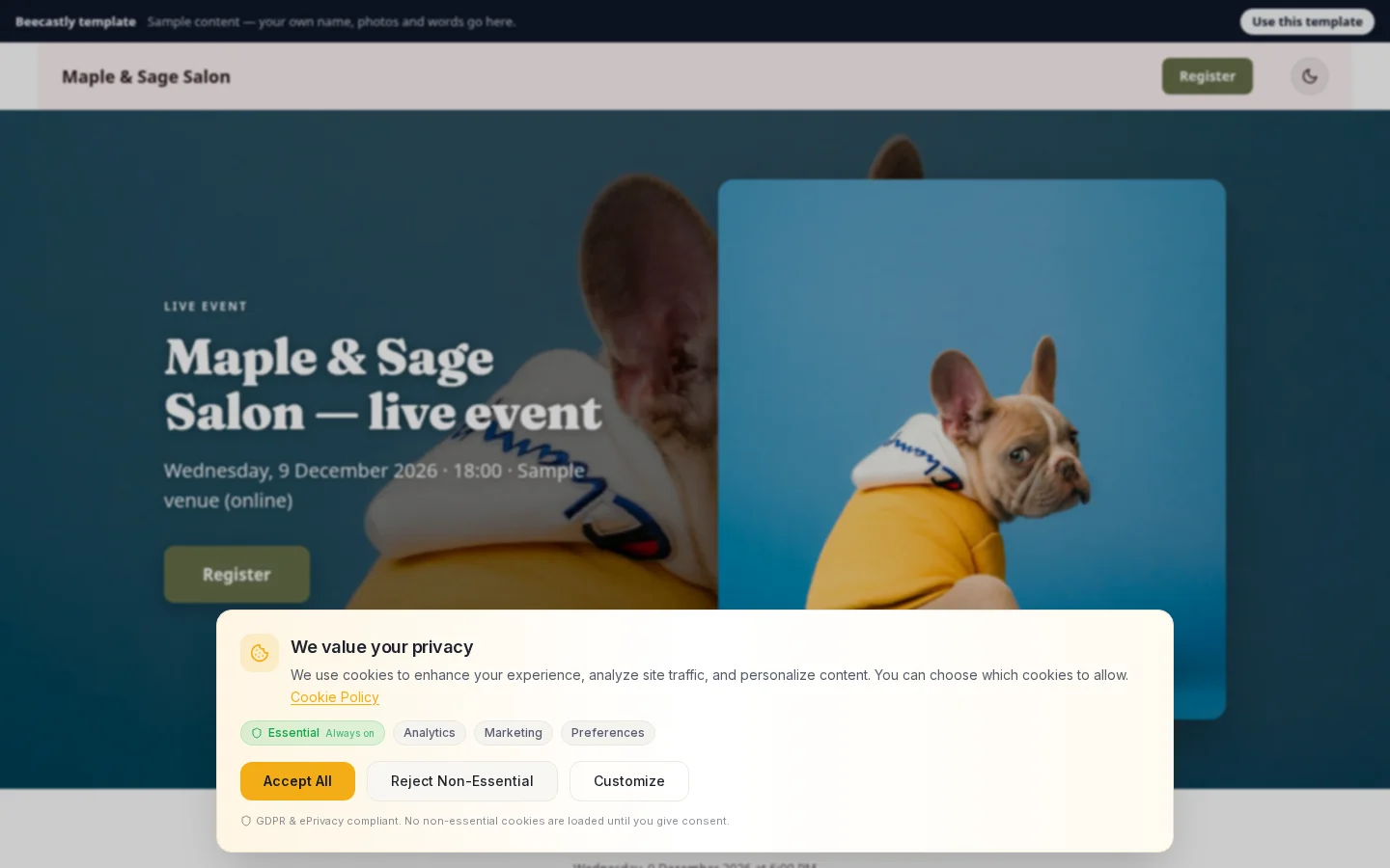 Event page — Paws & Co. Grooming — محتوای نمونه
