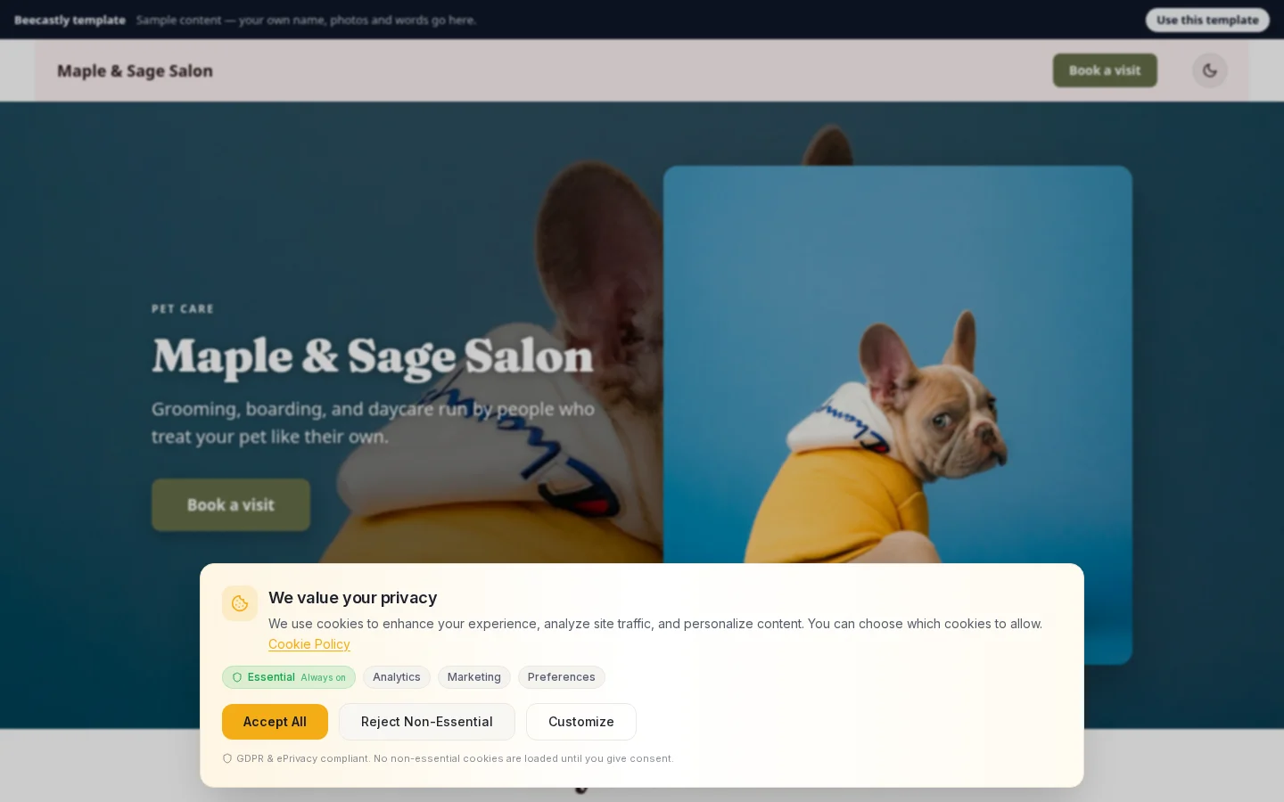 Lead capture page — Paws & Co. Grooming — contenuti di esempio