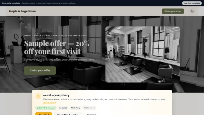 Offer page — Maple & Sage Salon — 샘플 콘텐츠