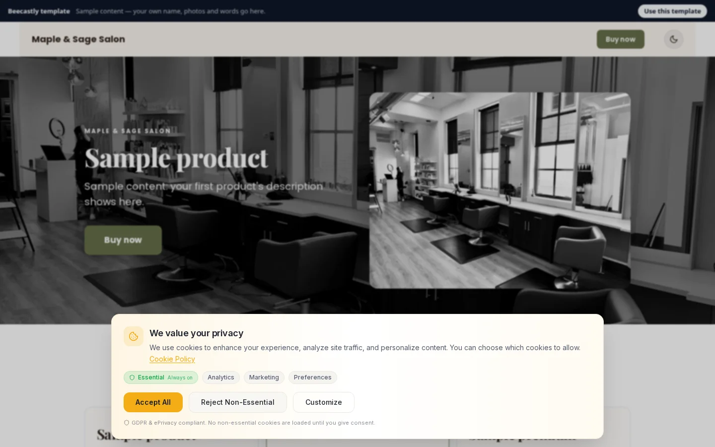 Product page — Maple & Sage Salon — محتوای نمونه