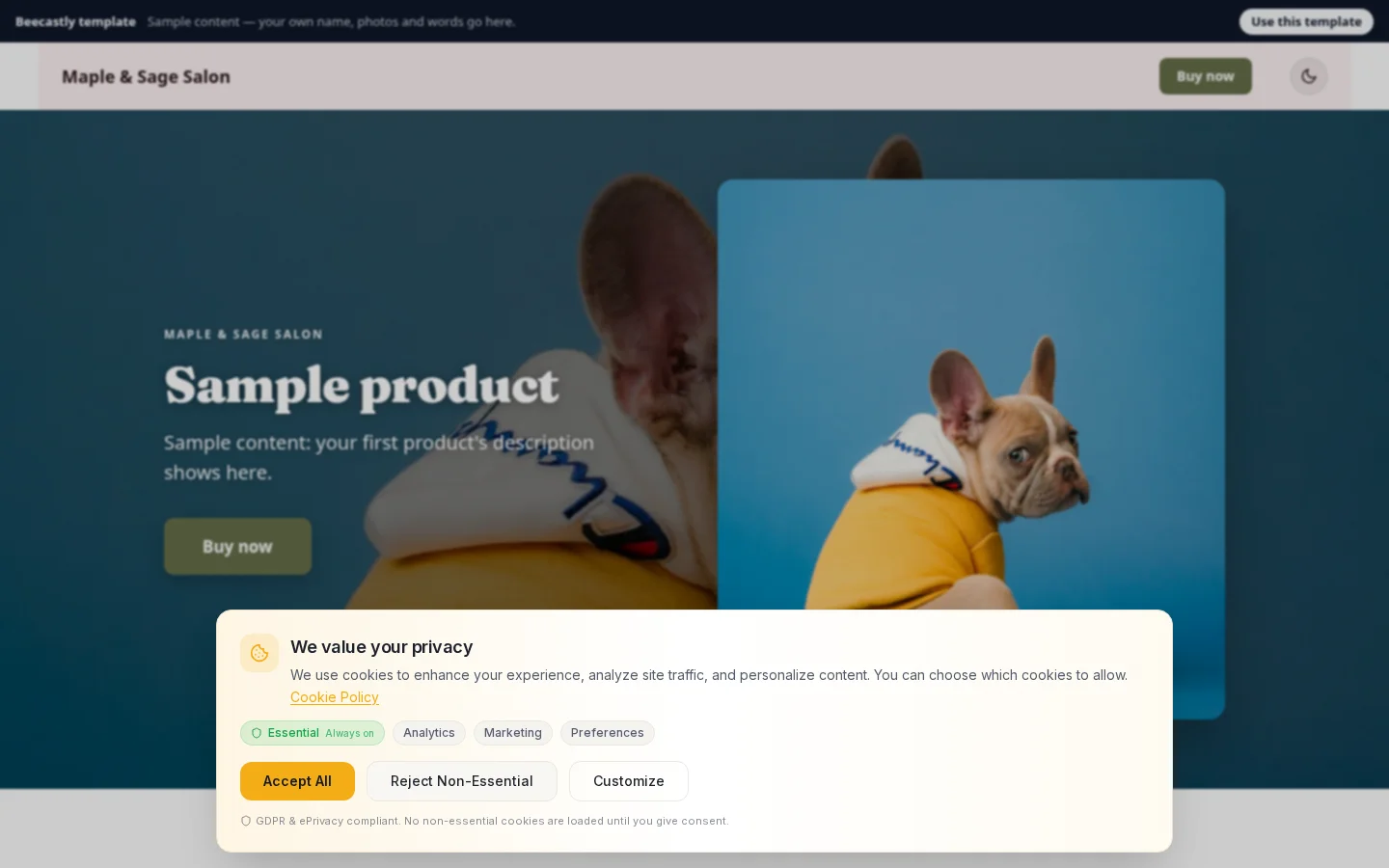 Product page — Paws & Co. Grooming — contenido de ejemplo