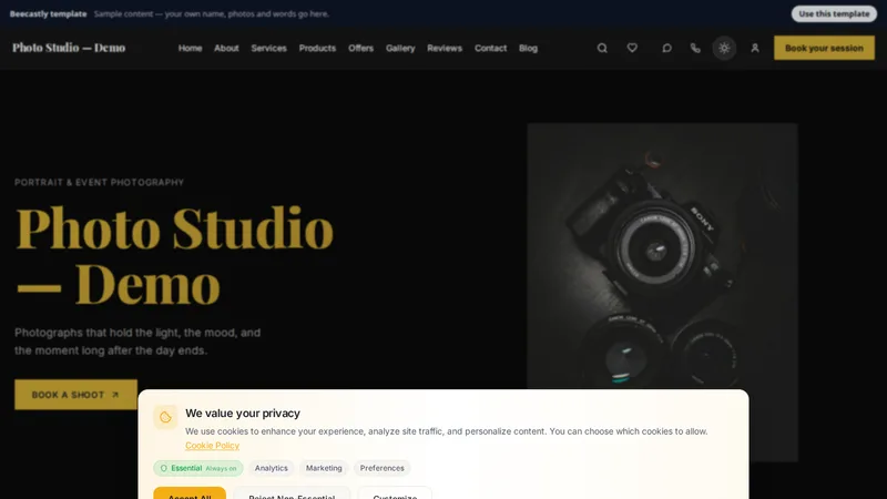 Studio — Dark Portfolio — Frame & Light Studio — sample content