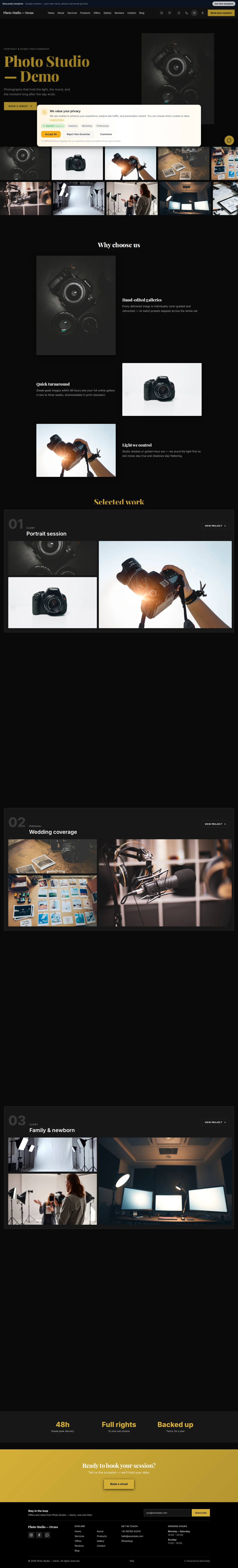 Studio — Dark Portfolio — Frame & Light Studio — voorbeeldinhoud