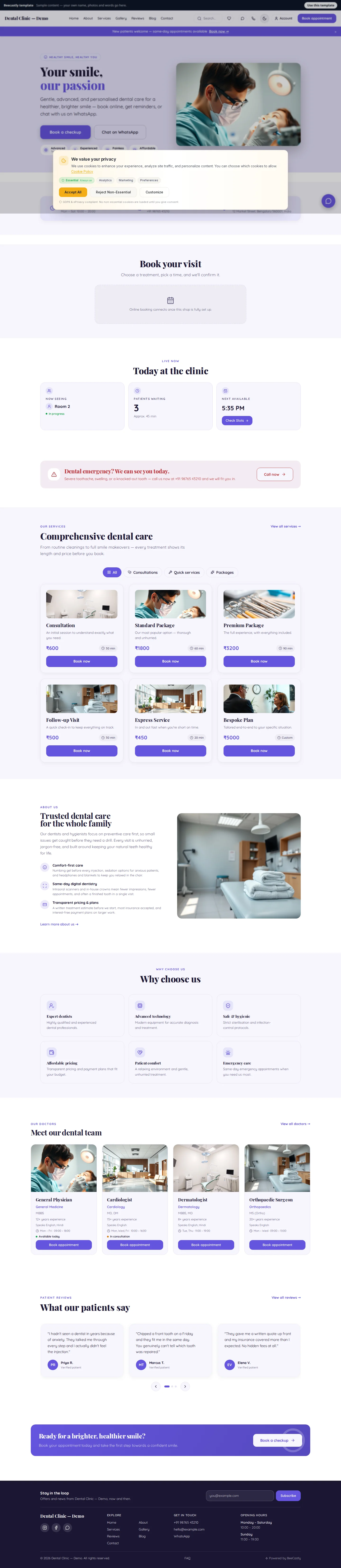 Dental Clinic — Enamel — BrightSmile Dental — contenuti di esempio