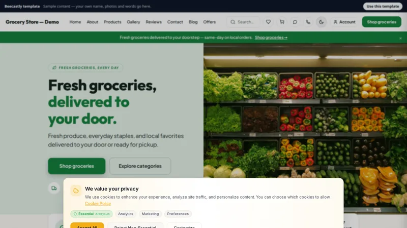 Grocery Store — Market Fresh — Green Basket Grocers — sample content