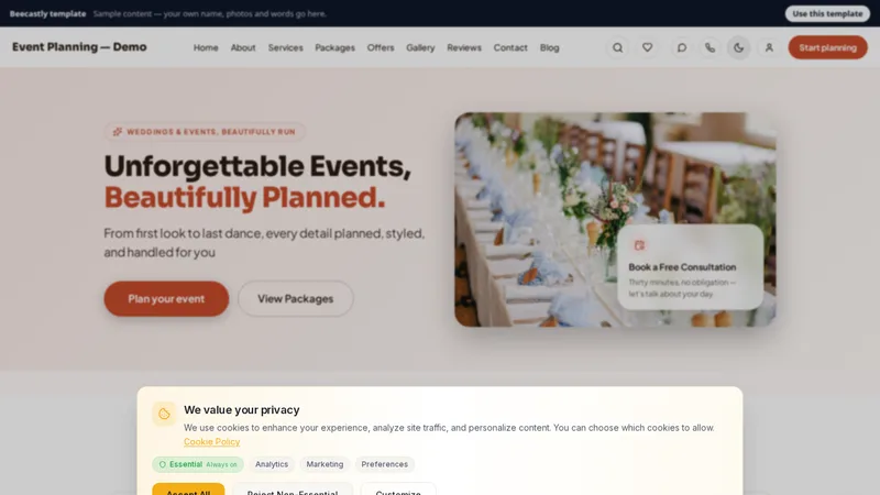 Event & Wedding Planning — Marquee — Marquee Events — sample content