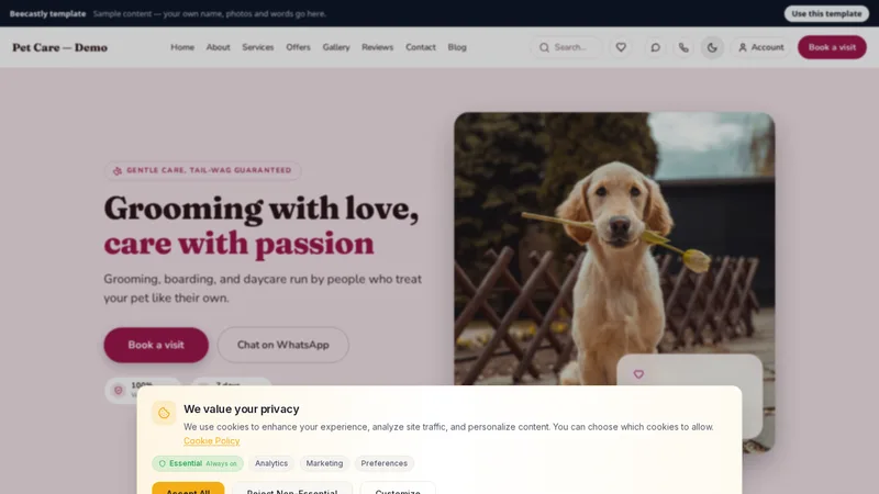 Pet Care & Grooming — Whisker — Whiskers Pet Spa — sample content
