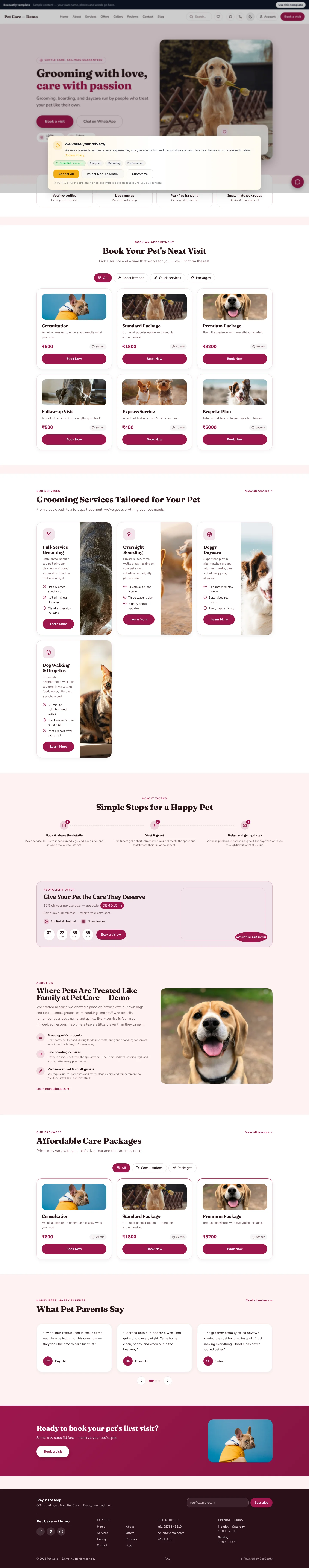 Pet Care & Grooming — Whisker — Whiskers Pet Spa — kandungan contoh
